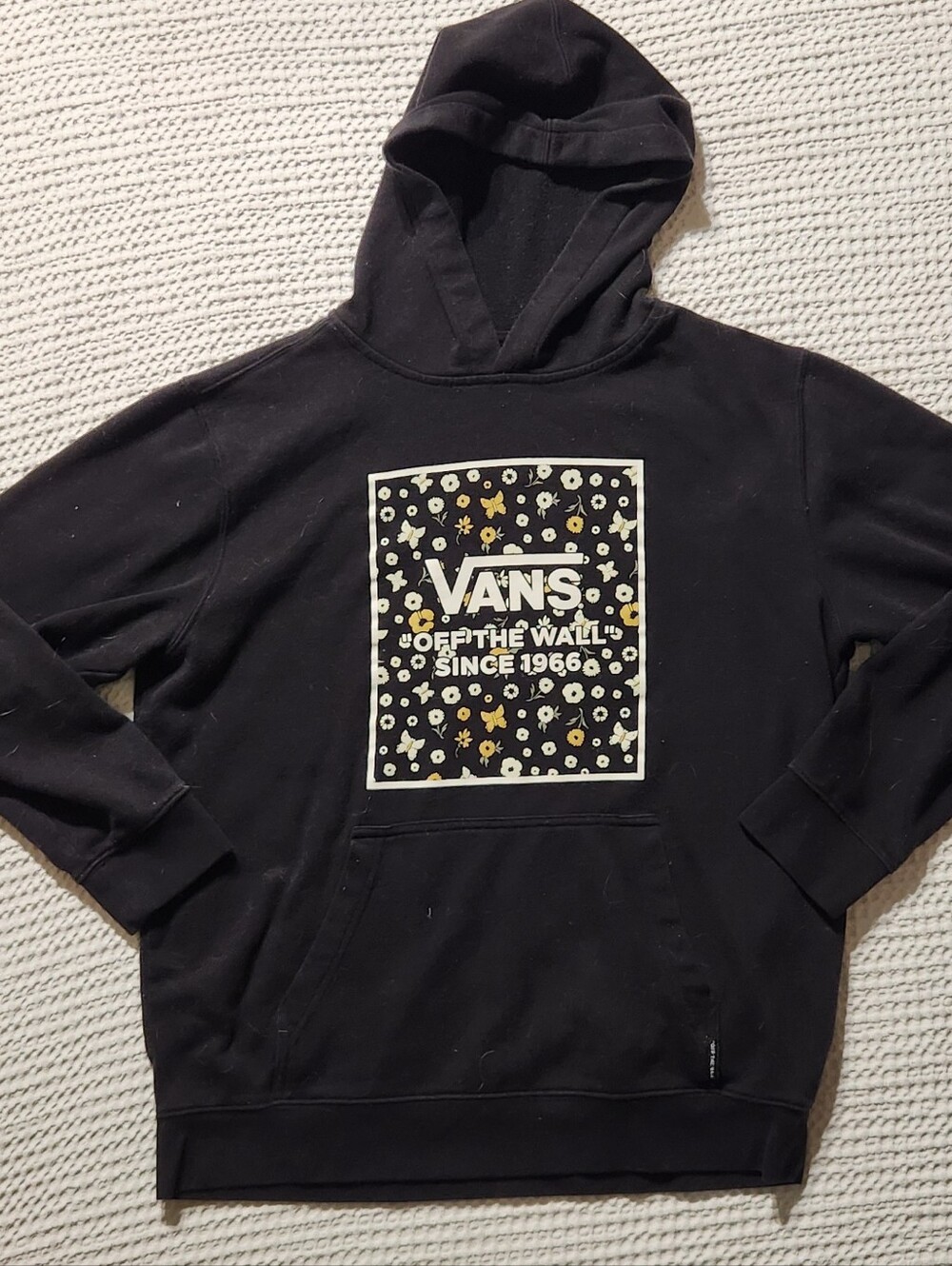 Vans Black Hoodie with Yellow & White Floral Logo